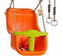 TRIBECCO Columpio infantil para bebé, columpio para parque infantil, columpio de plástico para bebés y niños pequeños (naranja), soporta hasta 50 kg