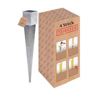 TRIBECCO Juego de 4 casquillos para suelo de impacto (121 x 121 x 900 mm, galvanizados en caliente, para postes de madera cuadrados, anclajes para vallas y postes de puertas (4, 121 x 121/900)