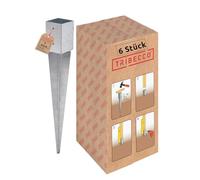 TRIBECCO Juego de 6 casquillos para suelo de impacto (101 x 101 x 750 mm, galvanizados en caliente, para postes de madera cuadrados, anclajes para vallas y postes de puertas (6, 101 x 101/750)