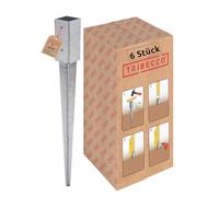 TRIBECCO Juego de 6 casquillos para suelo de impacto 61 x 61 x 650 mm, galvanizados en caliente, soporte para postes de madera cuadrada, anclaje para vallas y postes de puertas (6, 61 x 61/650)