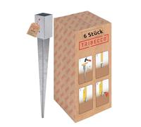TRIBECCO Juego de 6 casquillos para suelo de impacto 81 x 81 x 750 mm, galvanizados en caliente, soporte para postes de madera cuadrada, anclaje para vallas y postes de puertas (6, 81 x 81/750)