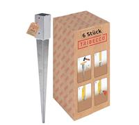 TRIBECCO Juego de 6 casquillos para suelo de impacto de 71 x 71 mm, 900 mm, galvanizados en caliente, soporte para postes de madera cuadrada, anclaje para vallas y postes (6, 71 x 71/900)