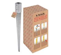 TRIBECCO Juego de 8 casquillos para suelo de impacto (51 x 51 x 600 mm, galvanizados en caliente, para postes de madera cuadrados, anclajes para vallas y postes de puertas (8, 51 x 51/600)