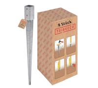 TRIBECCO Juego de 8 casquillos para suelo de impacto de 46 x 46 mm, 600 mm, galvanizados en caliente, soporte para postes de madera cuadrada, anclaje para vallas y postes de puertas (8, 46 x 46/600)