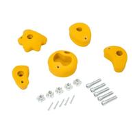 TRIBECCO Piedras de escalada para pared de escalada, 5 unidades, incluye juego de fijación, diferentes formas, tamaño 8 x 11,5 cm, de polirresina, para escalada en interiores y exteriores (amarillo)