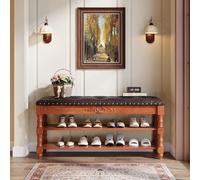 Tribesigns Banco de almacenamiento de madera maciza de 100 cm con tapa abatible, zapatero para entrada de 8 a 10 pares de zapatos con compartimento oculto para pasillo, dormitorio y sala de estar