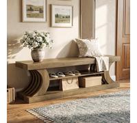 Tribesigns Banco Zapatero con Asiento 160 cm, Banco Zapatero Recibidor con 3 Estantes Abiertos, Banco de Almacenamiento de Madera para Dormitorio, Pasillo y Hall, Marrón
