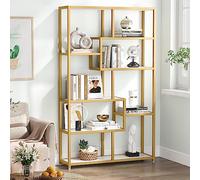 Tribesigns Estantería de oficina de 180 cm con 8 estantes abiertos, estantería con marco de metal, moderna estantería dorada para salón, estudio, oficina, color blanco y dorado