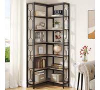 Tribesigns Estantería esquinera, estantería Industrial de 7 Niveles, Armario Esquinero de Madera y Metal, Estanteria Rinconera Independiente para Salón, Cocina, Oficina en Casa (Gris)