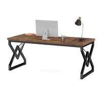 Tribesigns Executive Desk with Extra Thickened Wooden Tabletop and Metal Frame, 63 Inches Computer Writing Table for Home Office, Rustic Brown