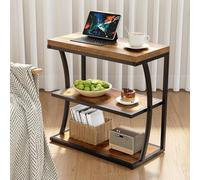 Tribesigns Mesa auxiliar pequeña estrecha de metal estilo rústico para salón, mesita de noche de madera fina con espacio de almacenamiento para dormitorio, habitación pequeña, mesita de noche, oficina