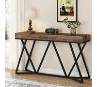 Tribesigns Mesa consola de 140 cm, sofá de granja, mesa de entrada con base metálica única, mesa de exhibición, mesa de vestíbulo, mesa de pasillo industrial para pasillo, salón (marrón)
