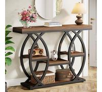 Tribesigns Mesa consola de 39.4 pulgadas, mesa de sofá industrial de 4 niveles con estantes de almacenamiento, mesas estrechas de madera con marco de metal para espacios pequeños, pasillo, vestíbulo