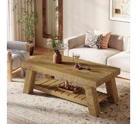 Tribesigns Mesa de Centro Rectangular, 120 cm Mesa Salon de Madera, Mesita de Café de Acento Rústica de 2 Niveles para Apartamento, Hogar