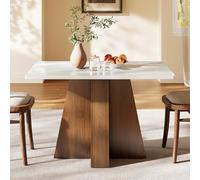 Tribesigns Mesa de comedor de 120 cm para 4-6 personas, mesa de cocina rectangular blanca con estructura de nogal, mesa de comedor de madera moderna para cocina, comedor, habitación pequeña, oficina