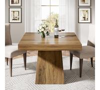 Tribesigns Mesa de comedor para 4 personas, 80 cm, pequeña mesa de cocina con base estable, mesa de comedor cuadrada rústica para comedor, salón, cocina, color marrón