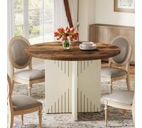 Tribesigns Mesa de comedor redonda para 4 personas, mesa de comedor de madera con base de pedestal, 100 cm para cocina, comedor, sala de estar, marrón y beige (solo mesa)