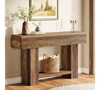 Tribesigns Mesa de Entrada de 140 cm con Espacio de Almacenamiento, Consola de Estilo rústico para Pasillo, Mesa de sofá de Dos Niveles, Mesa Consola de Madera rústica para salón y vestíbulo.