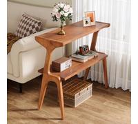 Tribesigns Mesa de madera maciza alta y estrecha con extremo de estante de almacenamiento de 2 niveles, mesa de sofá delgada para sala de estar, moderna