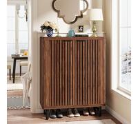 Tribesigns Zapatero de 6 Niveles con Puertas de persiana, Organizador de Zapatos Grande de Madera con estantes Ajustables, Muebles de Almacenamiento Ocultos Modernos para Entrada, Pasillo (Nogal)