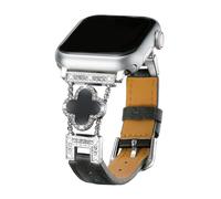 Triblanc Correa de cuero de trébol de cuatro hojas de la suerte compatible con correas de Apple Watch de 41 mm, 40 mm, 38 mm, para mujer, delgada, elegante, con diamante, ajuste para iWatch Series