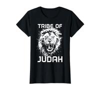 Tribu León de Judá Hebreo Israelita Cristiano Judío YHWH Camiseta gráfica económica, Mujer, Negro, XL