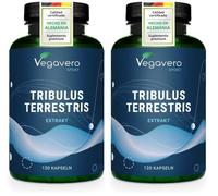 Tribulus Terrestris PURO | 10.800 mg | 90% Saponinas | Masa Muscular | Potenciador + Energizante | Testado en Laboratorio | Sin Aditivos & Vegano | 120 Capsulas | Vegavero (Paquete de 2)
