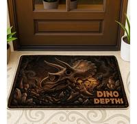 Triceratops - Felpudo de bienvenida con cristales de hongos fantásticos de fantasía, sin goma marrón, antideslizante, decoración del hogar para entrada, porche al aire libre, balcón, 29 x 17 pulgadas