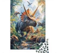 Triceratops Puzzle de 1000 Piezas Papel para Adultos Jungla Prehistórica Mundo de Dinosaurios Decorativo Relajante Regalo Familiar 70x50cm/1000pcs