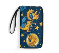 Triceratopss Dinos in Space - Cartera larga de piel con diseño de dinosaurios en el espacio para hombres y mujeres con cordón
