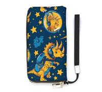 Triceratopss Dinos in Space Dinosaur - Cartera delgada para mujer, monedero largo, bonito bolso de mano, tarjetero