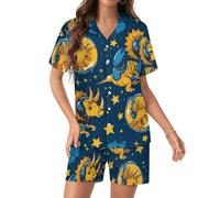 Triceratopss Dinos in Space Dinosaur - Conjunto de pijama de satén de seda para mujer, manga corta, con botones, ropa de dormir, Estilo:, 4XL