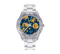 Triceratopss Dinos in Space Dinosaur - Reloj de pulsera analógico de cuarzo para hombre, correa de acero inoxidable, reloj de pulsera de negocios
