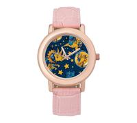 Triceratopss Dinos in Space Dinosaur - Reloj de pulsera para mujer, elegante, analógico, de cuarzo, correa de piel