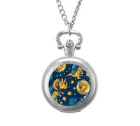 Triceratopss Dinos in Space Dinosaur Vintage Reloj de bolsillo con colgante de aleación, collar de regalo para hombres y mujeres, Estilo plateado, talla única