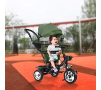 Triciclo 4 en 1 para bebé, bicicleta para bebé, bicicleta evolutiva, triciclo infantil evolutivo con parasol plegable y caña de padre/verde