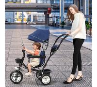 Triciclo 4 en 1 para bebé, bicicleta para bebé, bicicleta evolutiva, triciclo infantil evolutivo con parasol plegable y caña de padre/azul oscuro