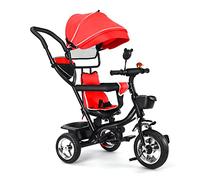 Triciclo 4 en 1 para bebé, bicicleta para bebés, triciclo de niños evolutivo con parasol plegable y caña parental - rojo grande