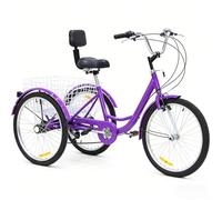 Triciclo Adulto 24 Pulgadas para Ancianos, Bicicleta de 3 Ruedas con Cesta Trasera, Asiento Cómodo y Respaldo, Trike Estable para Compras y Ejercicio Blue