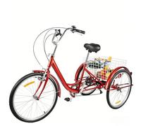 Triciclo Adulto 24 Pulgadas para Ancianos, Bicicleta de 3 Ruedas con Cesta Trasera, Asiento Cómodo y Respaldo, Trike Estable para Compras y Ejercicio