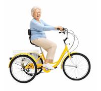 Triciclo Adultos 24 Pulgadas 7 Velocidades Bici Tres Ruedas Bicicleta Cargo con Gran Cesta Asiento Confort Respaldo para Ancianos Mayores Compras Picnic Ejercicio Exterior Cinco Colores Yellow