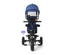 Triciclo Bebé 4 en 1 con Asiento Reversible Triciclo Evolutivo para Niños de +12 Meses con Capota Plegable Mango de Empuje Telescópico y Barra Extraíble (4 en 1 (Azul Oscuro))