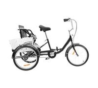 Triciclo de 20 pulgadas para adultos, 3 ruedas, con asiento infantil y cesta deportiva para exteriores, color negro