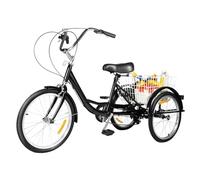 Triciclo de 20 pulgadas para adultos, negro, 8 velocidades, 3 ruedas, con cesta de verduras, con cesta de la compra, 3 ruedas, 8 velocidades, bicicleta para personas mayores