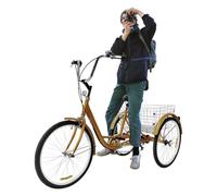 Triciclo de 24 pulgadas para adultos, bicicleta de 3 ruedas con cesta, transmisión de 6 velocidades, asiento con respaldo, altura del cojín ajustable 80-90 cm y altura del mango 100 cm-130 cm, para