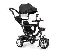 Triciclo de bebé, bicicleta evolutiva Bebe, triciclo infantil evolutivo con parasol plegable y caña parental ajustable, color negro