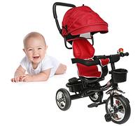 Triciclo de bebé escalable 4 en 1, triciclo de bebé escalable con mango de empuje ajustable, bastón, campana y espejos, arnés de seguridad de 9 meses a 5 años, bicicleta bebe (rojo)