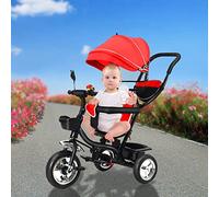 Triciclo de bebé escalable, triciclo de empuje para niñas y niños, triciclo evolutivo con asiento reversible, caña telescópica y pedales extraíbles (rojo)