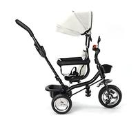 Triciclo de bebé escalable, triciclo evolutivo 4 en 1, triciclo infantil de 9 meses hasta 25 kg, con varilla de empuje ajustable en altura, asiento giratorio delantero y trasero, toldo plegable (gris