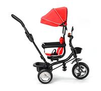 Triciclo de bebé escalable, triciclo infantil para 18 meses a 5 años, bicicleta cochecito infantil 4 en 1 con asiento reversible para el sol y pedal, cochecito bastón compacto (rojo, 4 en 1)